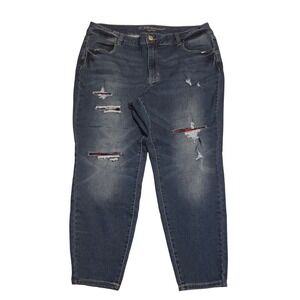 Maurices m jeans High Rise Skinny Distressed Plaid Patch Dark Wash 20W Short